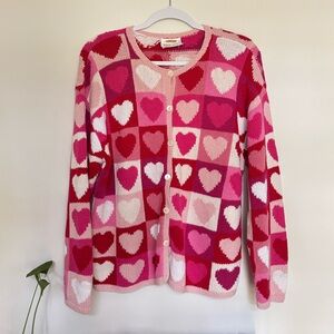 Talbots Pink and Red Heart cardigan Sweater